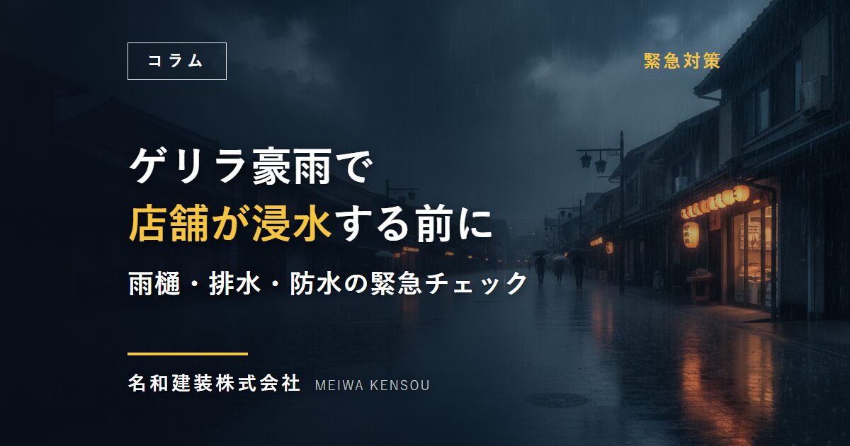ゲリラ豪雨で店舗が浸水する前に｜雨樋・排水溝・防水の緊急チェックポイント